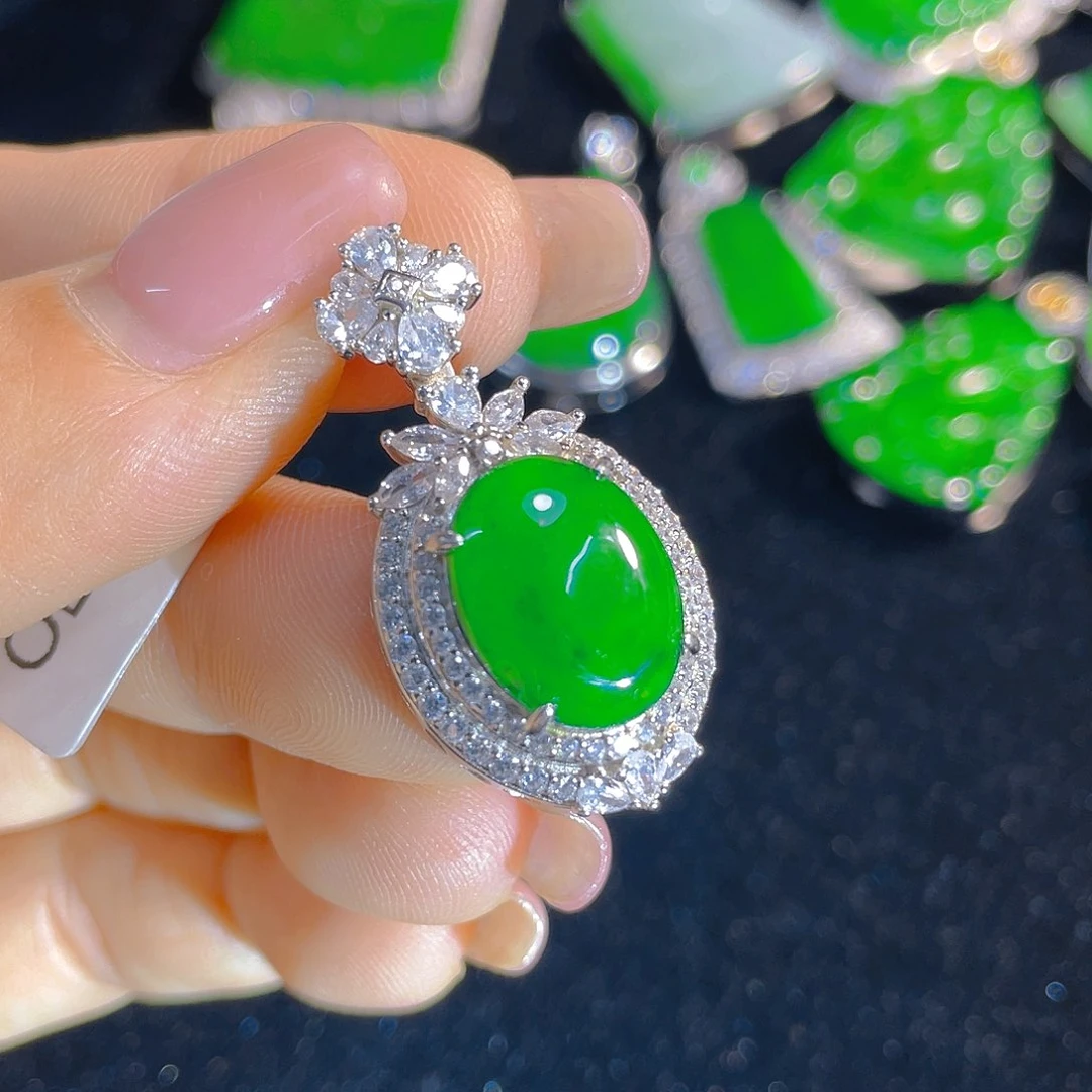 翡翠银S925镶嵌颈饰天然