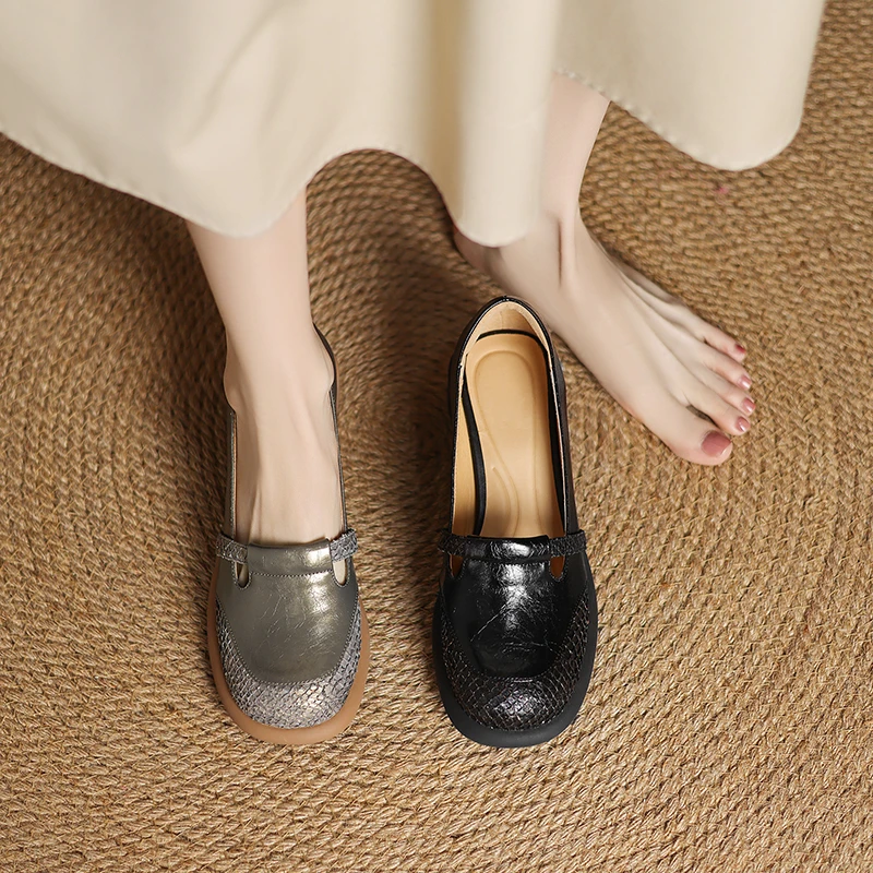 4.5CM，牛皮软底圆头粗跟高跟鞋单鞋女大码妈妈鞋夏季舒适通勤鞋女