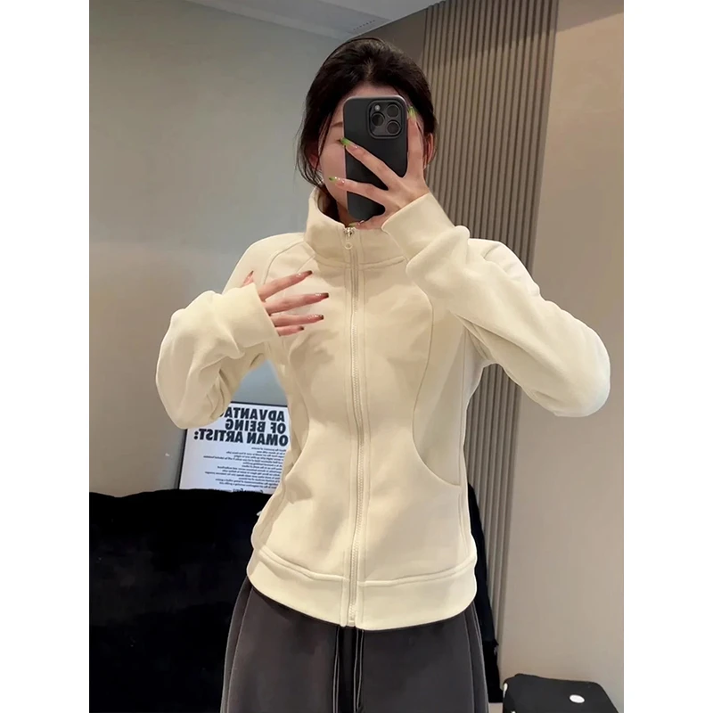 冲锋衣内胆摇粒绒外套女抓绒2024新款秋冬季立领修身加绒加厚上衣