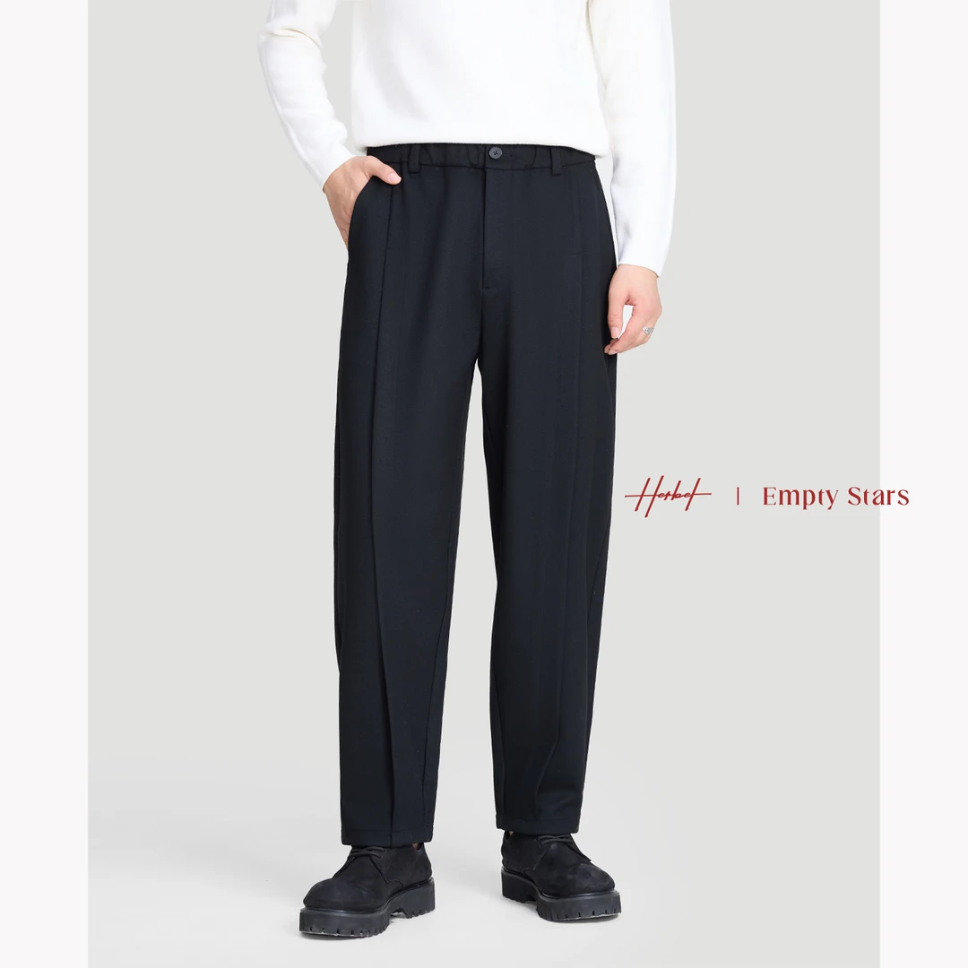 HERBEL/黑白2025春季男士宽松锥形裤子 黑色男秋冬裤子休闲百搭潮
