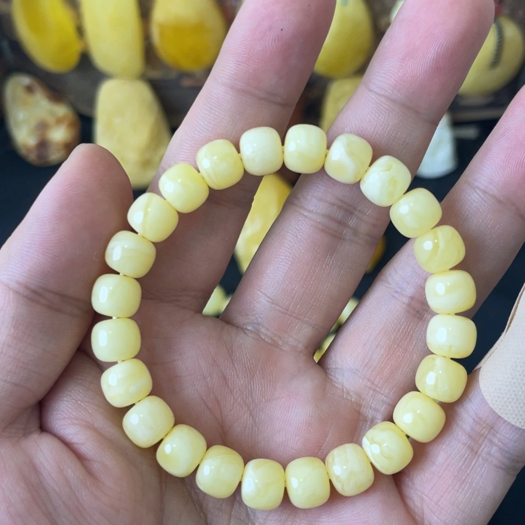 琥珀未镶嵌手串8+俄料浓蜡白花精工老型手串（微瑕）