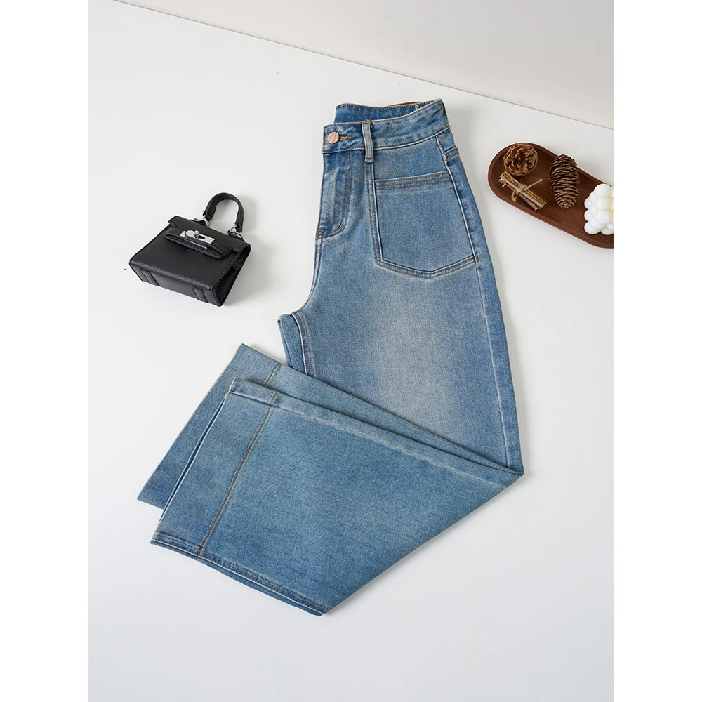 missrococo/洛可可小姐2025春季新款中高腰窄版直筒百搭牛仔裤女