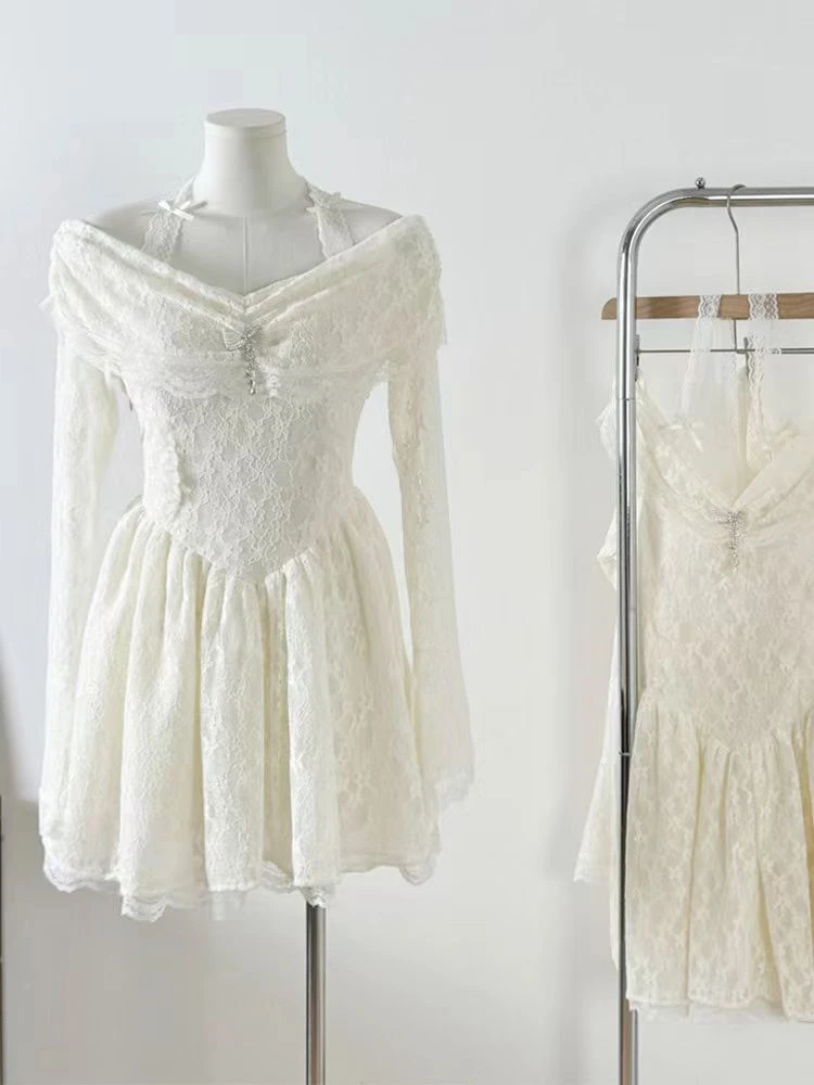 【浅纱云】胖mm法式千金风生日礼服春季甜美纯欲挂脖一字领公主裙