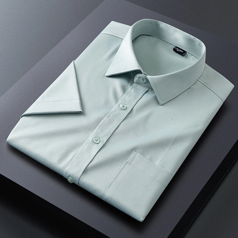 潮流修身职业短袖白色休闲纯色商务韩版男士夏季薄款宽松中青年