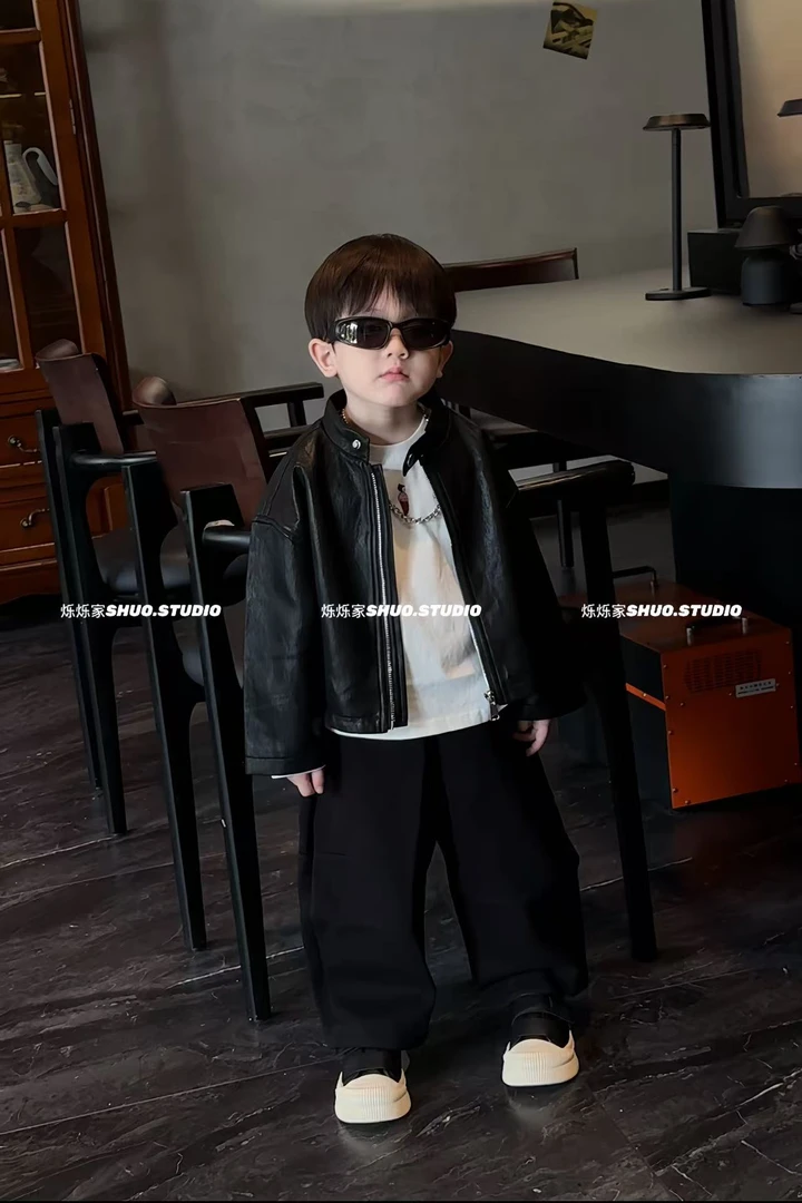 烁烁家秋季皮衣甜酷风奶帅外套男宝女宝