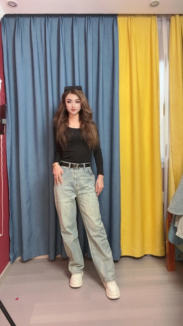 1089浅蓝色新款热卖网红时尚百搭潮流垂感直筒裤牛仔裤包邮ARZU