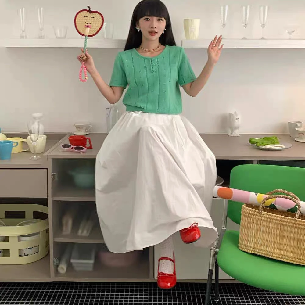 NONO2025年早春新款甜美减龄钩花镂空针织短袖上衣针织衫女装