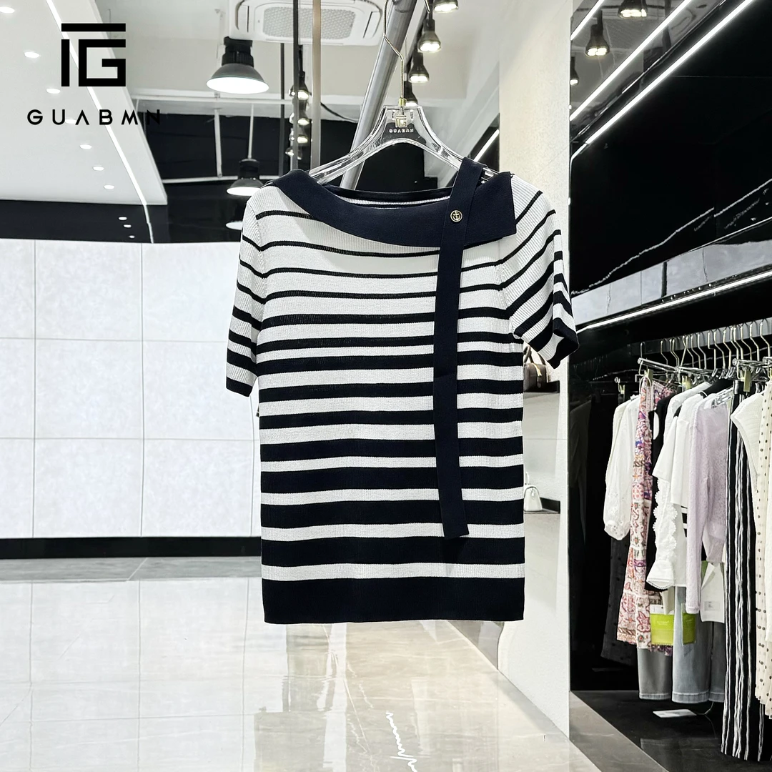 GUABMN2025夏季新品法式气质设计感显瘦短袖针织衫夏日穿搭5515