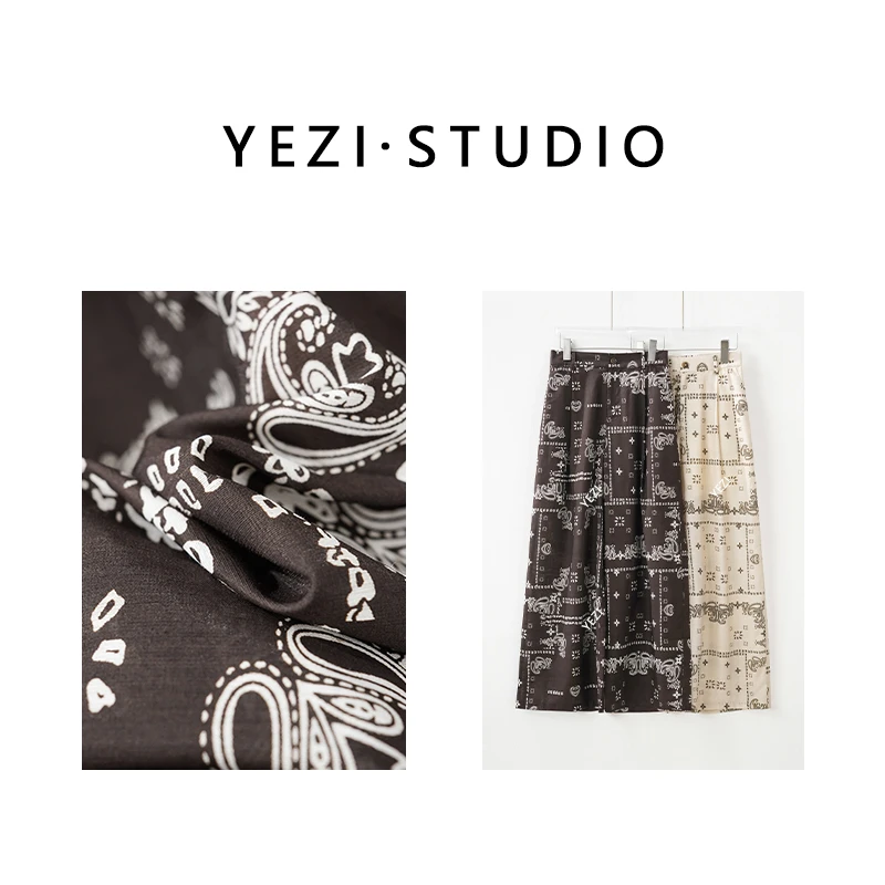 【佩斯画廊】桑蚕丝混纺凉感抗皱佩斯利印花休闲阔腿裤25336010