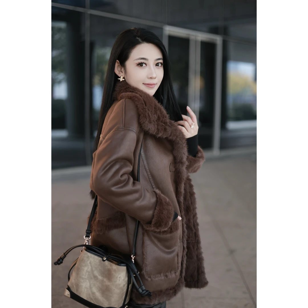 【海宁栎姐专属】冬季新款外套时尚女士加绒加厚休闲保暖毛毛外套