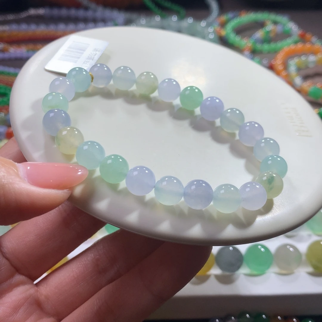 翡翠未镶嵌手链胶润细腻幻彩卡8