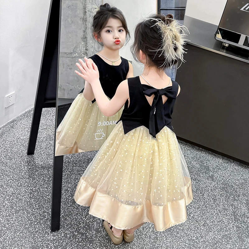 女童夏季连衣裙2025新款裙子儿童高级感洋气女孩黑色夏装公主裙