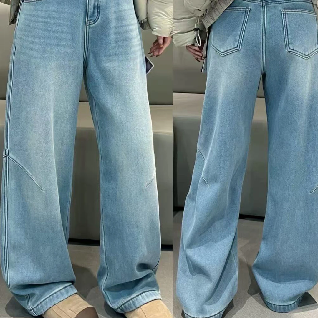 秋冬加绒高腰百搭弯刀牛仔裤女时尚长裤