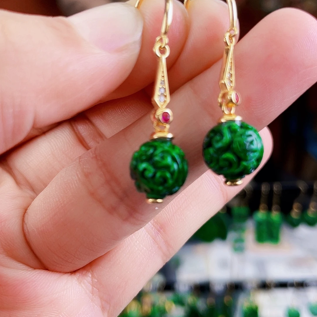 翡翠银S925镶嵌耳饰