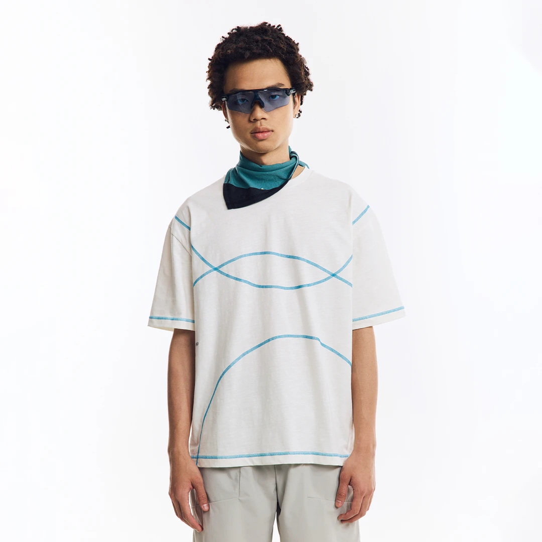 若屿NORYBRAND 圆弧哈苏撞色竹节棉短袖