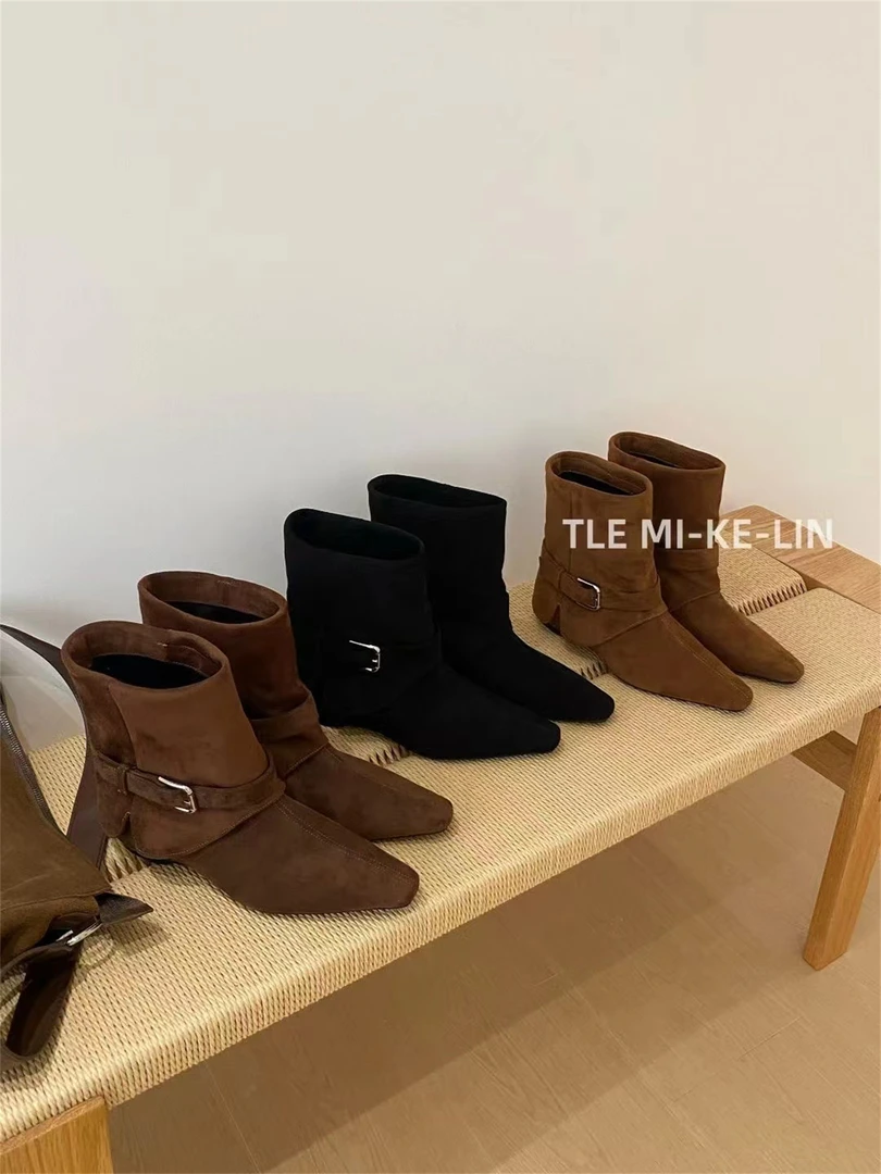 1909-1法式复古美拉德小众尖头短靴女2025新款时尚短筒女靴