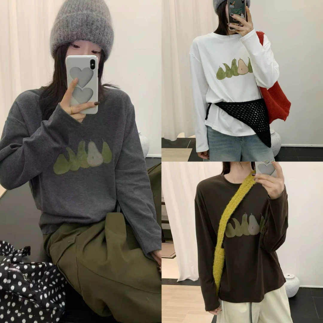 【五个梨子】H韩风软糯磨毛加厚圆领长袖打底衫百搭显瘦长袖衫女