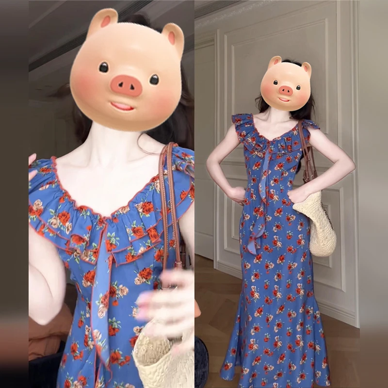 1162夏季法式碎花连衣裙子女春季新款旅游气质穿搭小个子鱼尾长裙