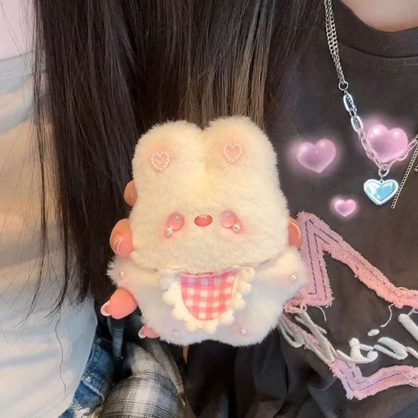 成品吱吱叫围兜兔小兔子包挂件钥匙扣小挂件毛绒玩具布娃娃可爱