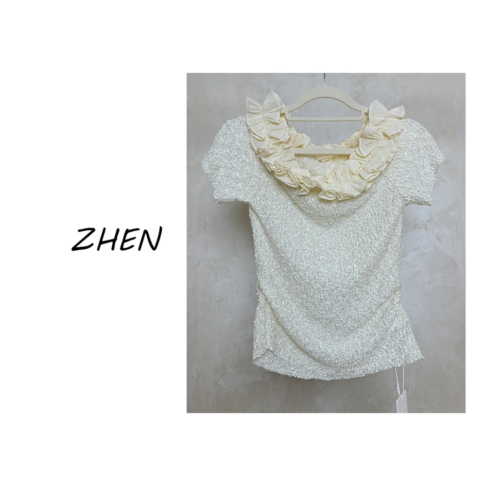 【ZHEN】25K00435 2025新款修身显瘦气质小众设计师款短袖T恤打底