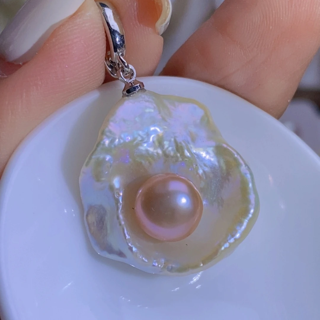 银S925镶嵌淡水珍珠天然淡水珍珠