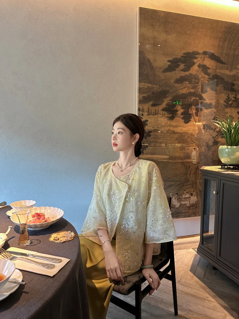 EIA一尧新中式国风【金屏序】外衫中式老钱蕾丝绣珠贵气轻奢外套女
