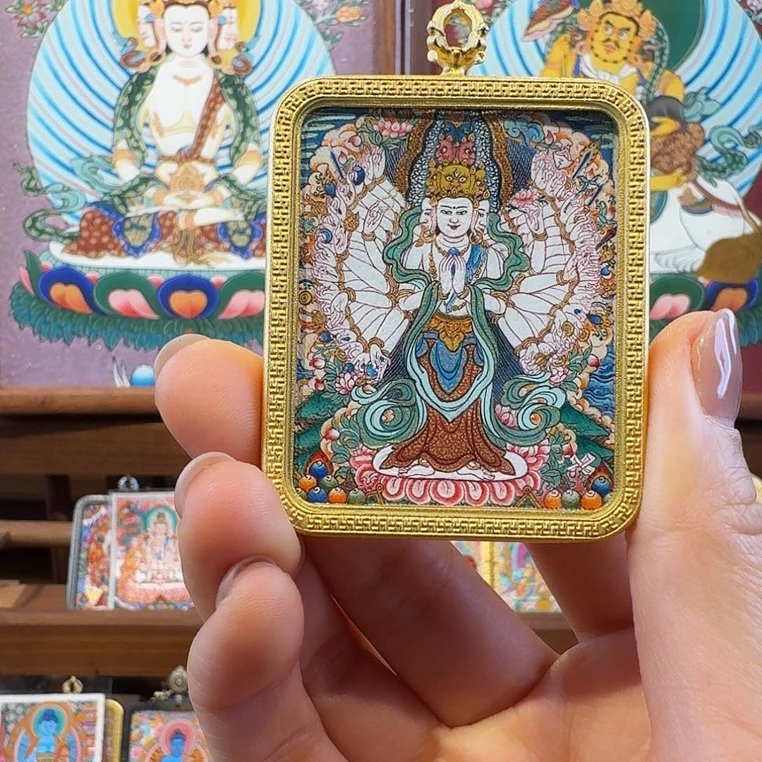 吊坠唐卡纯手绘 千手 双面