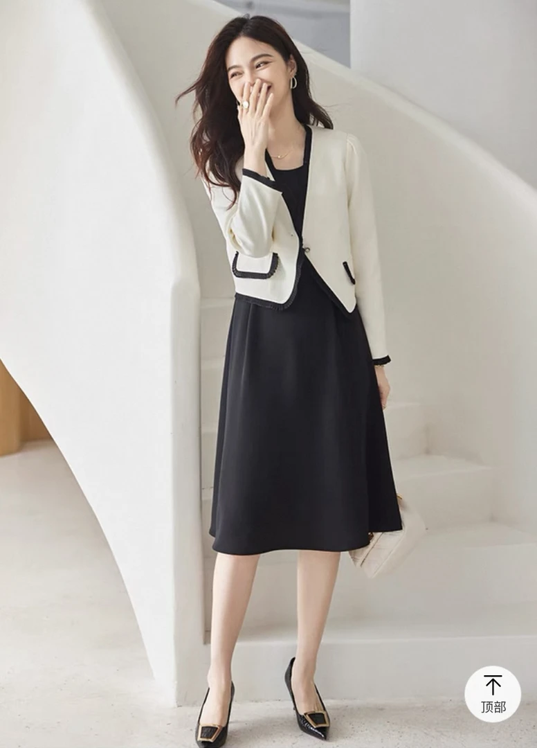 6821/安～在售款百搭经典黑白撞色小香风木耳边外套