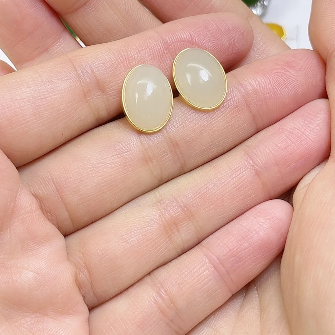 和田玉银S925镶嵌耳饰