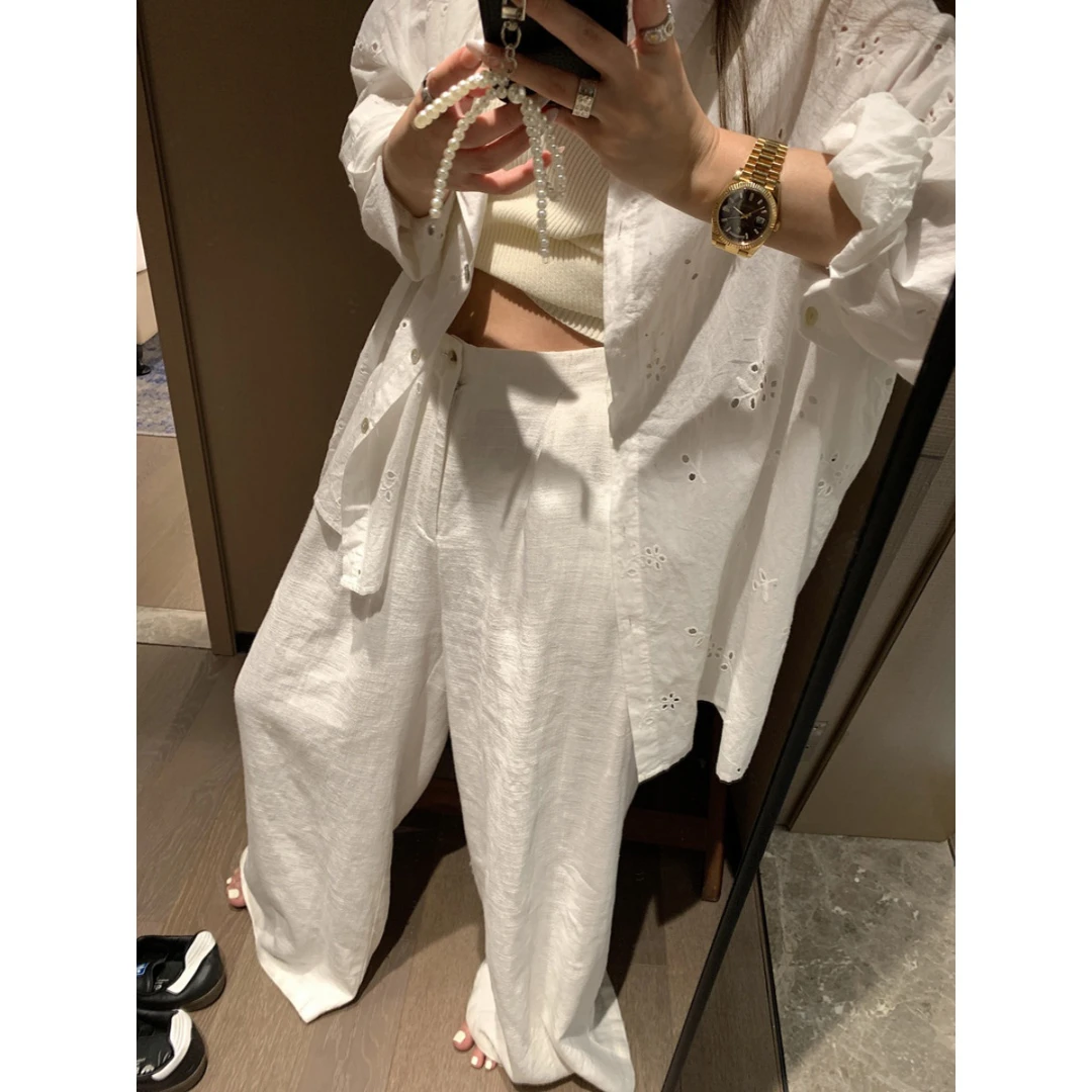 高腰亚麻阔腿裤女2025夏新款宽松垂感慵懒风直筒薄款休闲拖地长裤