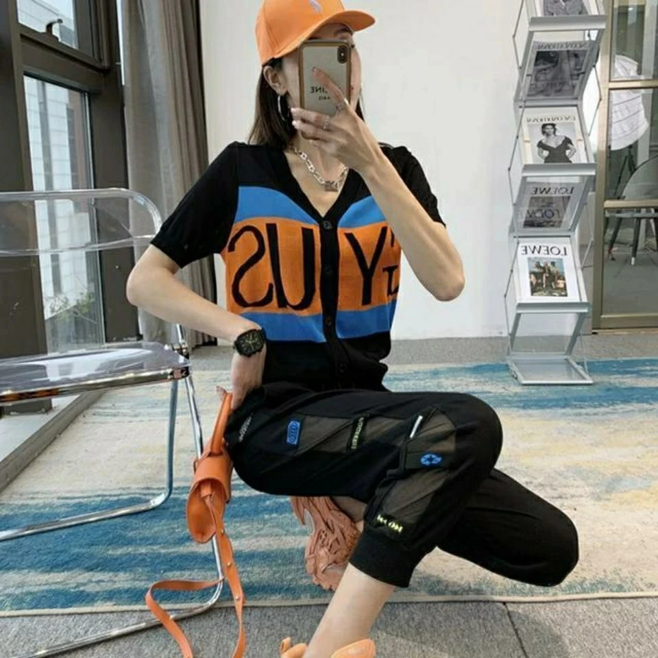 开衫字母冰丝针织半袖