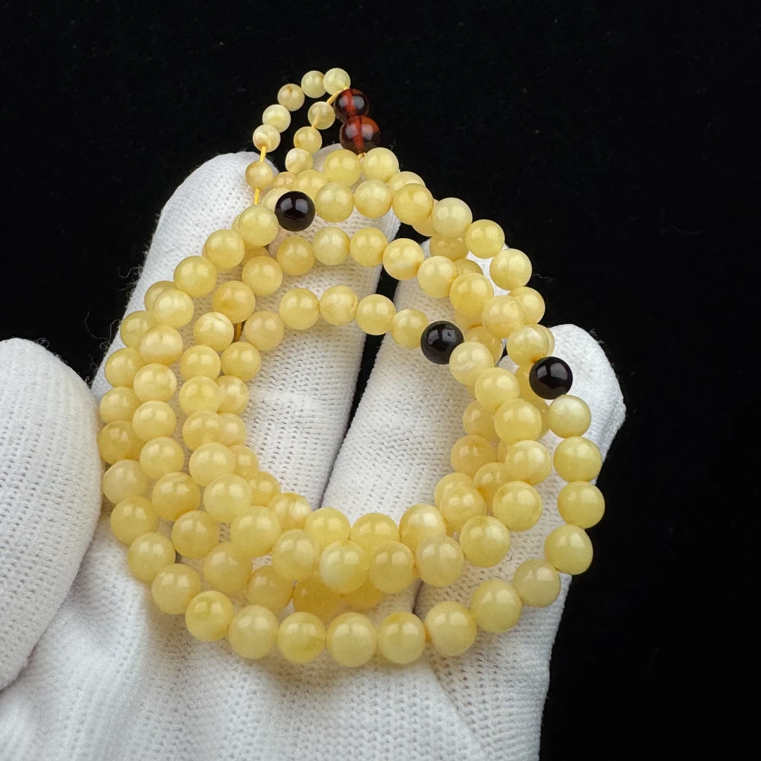 G1263天然蜜蜡制品 俄料圆珠108长串5.8mm 一物一图假一罚十G01