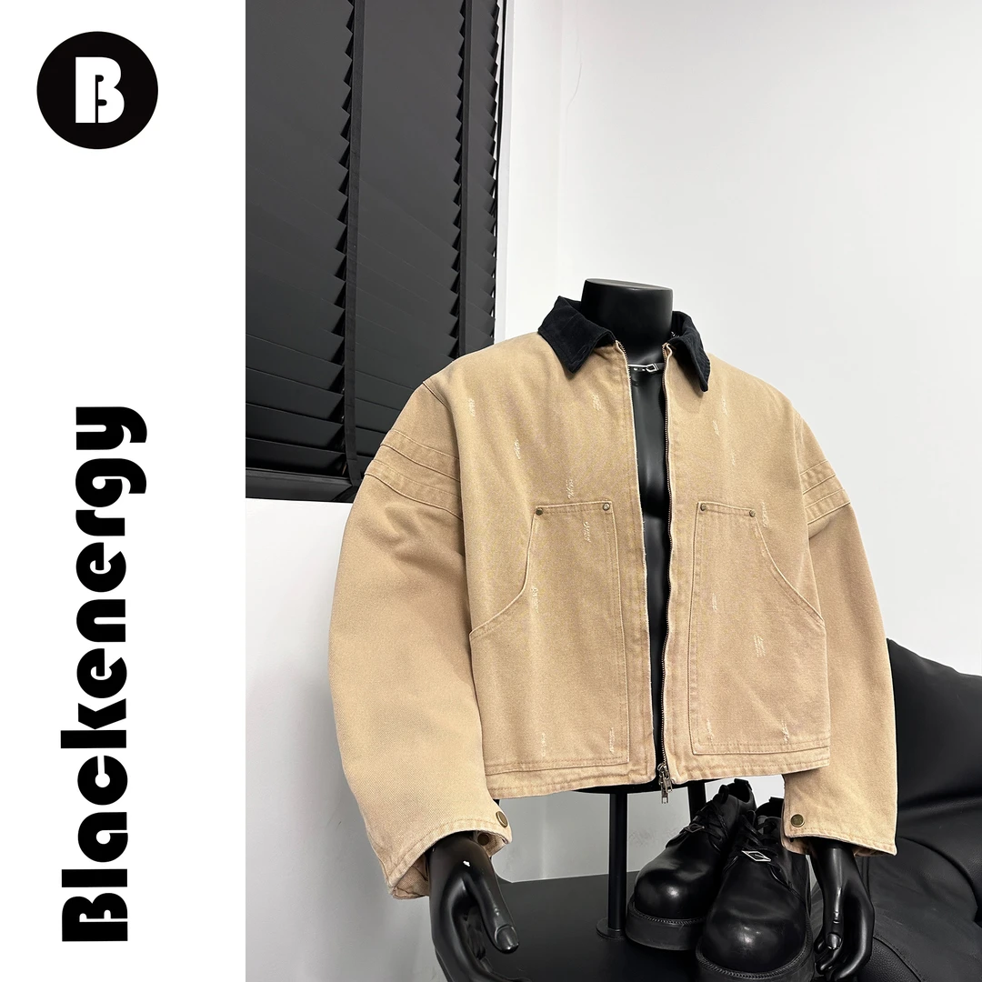 美式外套男春秋季小众复古cleanfit重磅设计感短款boxy夹克潮流