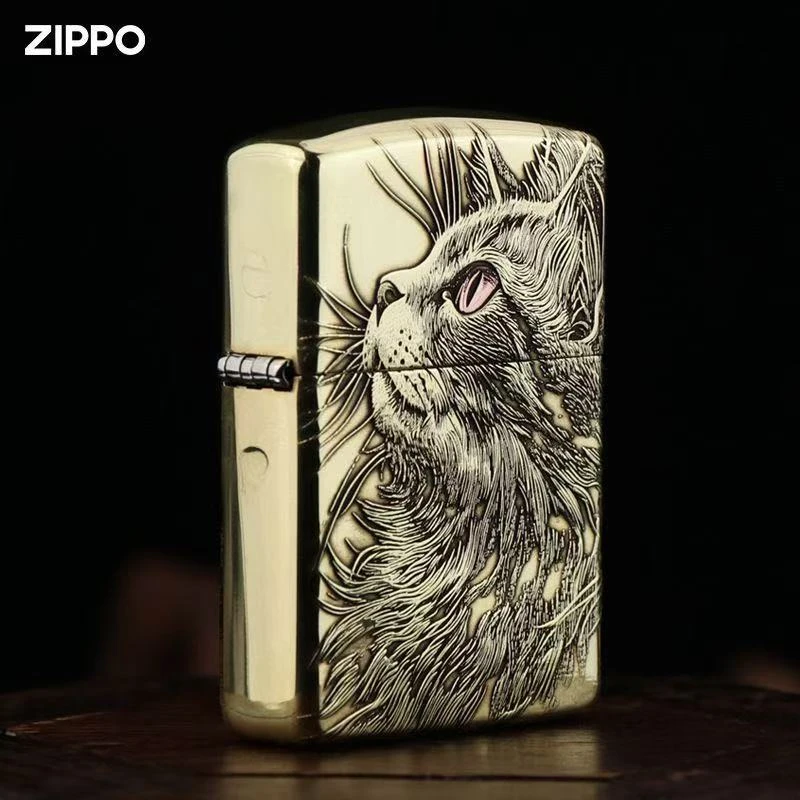 ZIPPO/之宝打火机盔甲仰望星空月亮猫睡猫送男友老公礼物DY9912FD