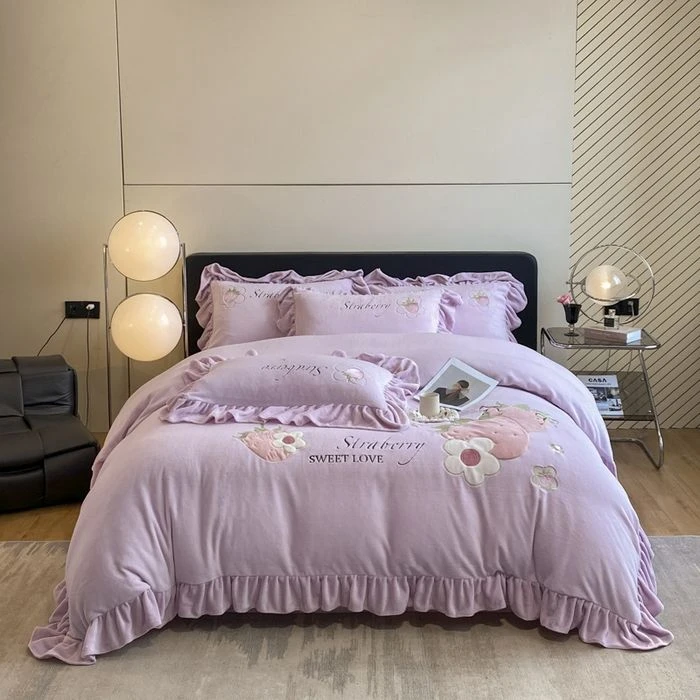 【高货清仓】AJ贴布绣牛奶绒四件套-草莓甜心系列