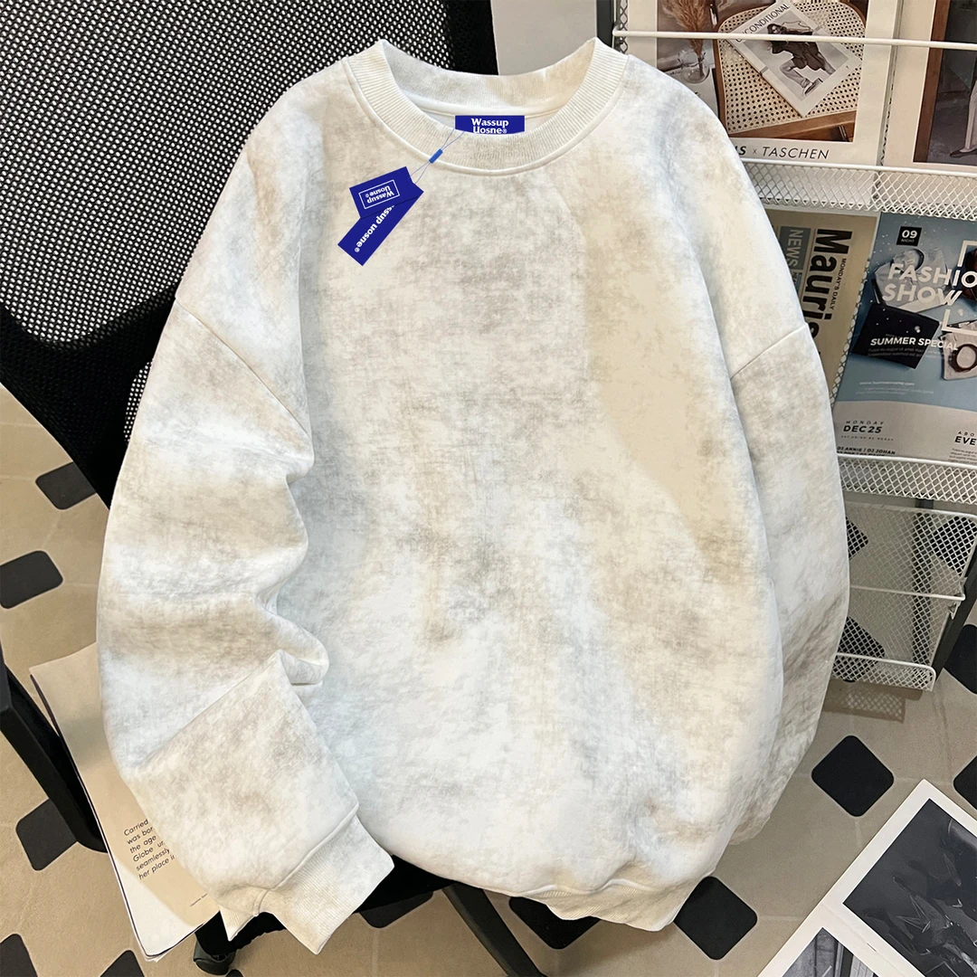 WASSUP UOSNE重磅圆领卫衣男秋冬新款中山套头宽松廓形纯色上衣服