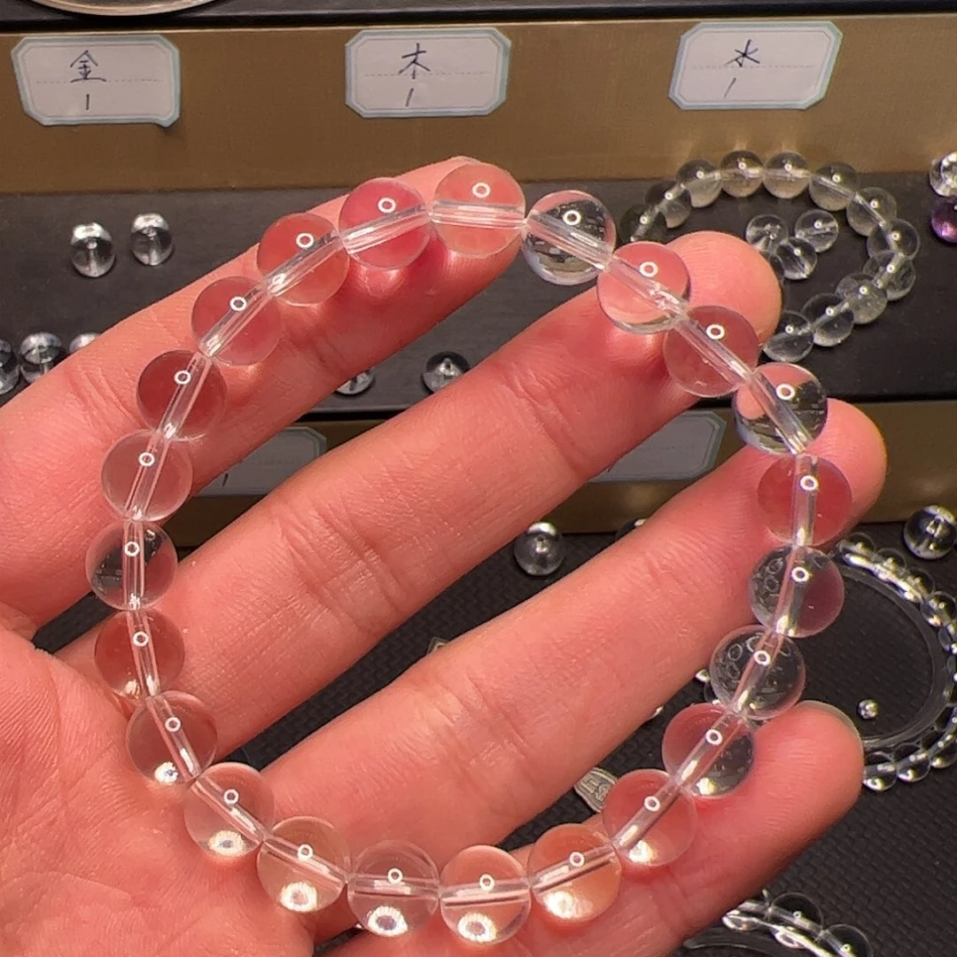 水晶手链未镶嵌胖*胖白水晶8mm全净体蓝砂圆珠手链
