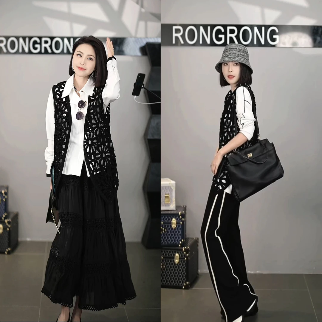 溶溶【年度回馈】RONGRONG V领镂空珠片舒适叠穿马夹外套G-B8969224