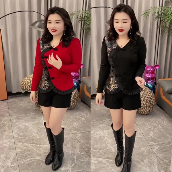 2024冬季网红气质新款盘扣新中式国风减龄打底小衫加绒T恤上衣瘦