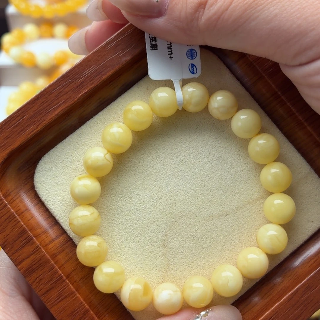 琥珀未镶嵌裸石B294白蜡手串卡9+
