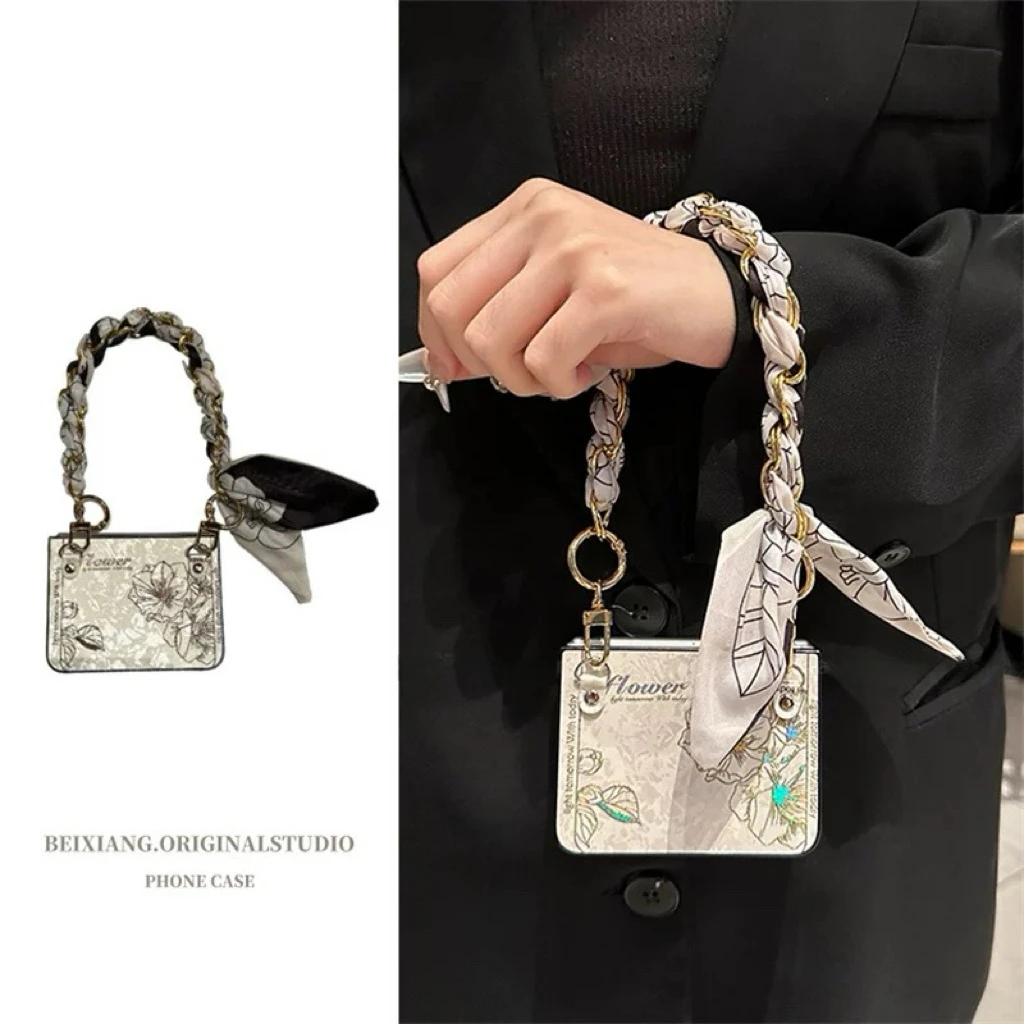 创意ins烫金花朵丝巾链适用华为purax手机壳mixflip2防摔zflip新