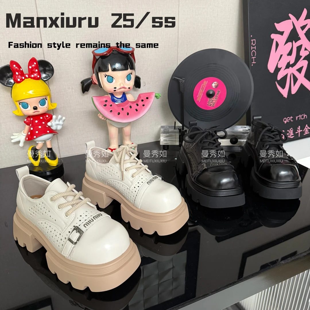 【曼曼】ManXR-“星光点点”欧货方头皮带扣系带jk2025夏季镂空乐福鞋