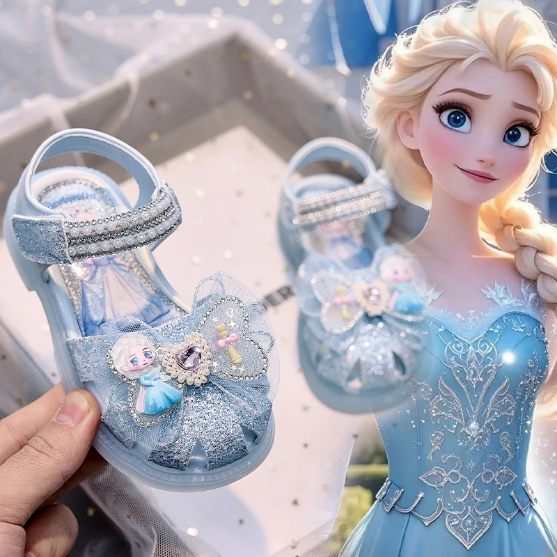 亮灯包头凉鞋女童2025夏季新款爱莎公主儿童公主鞋软底宝宝鞋