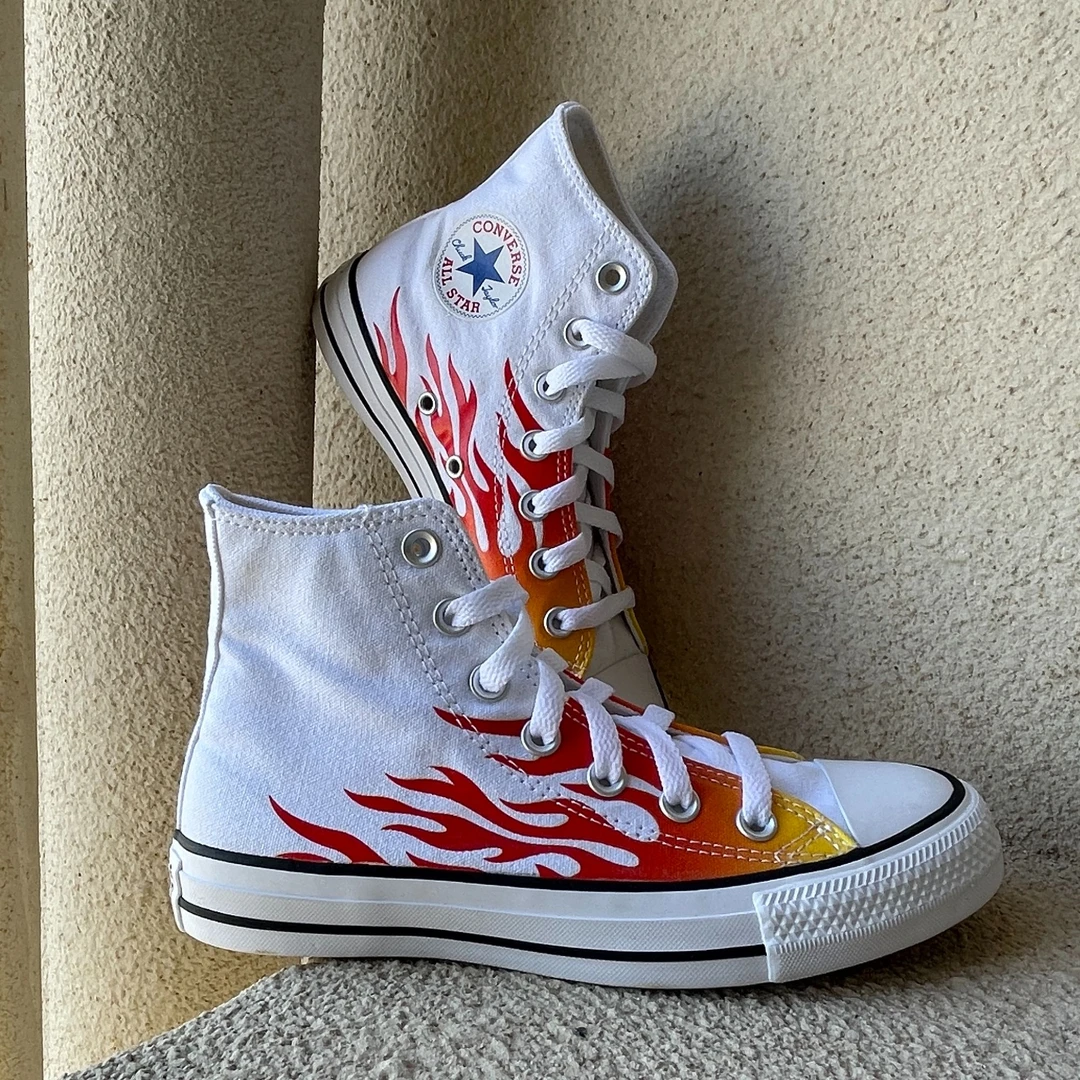 Converse 火焰印花 All Star黄红渐变防滑耐磨 高帮帆布鞋166257C