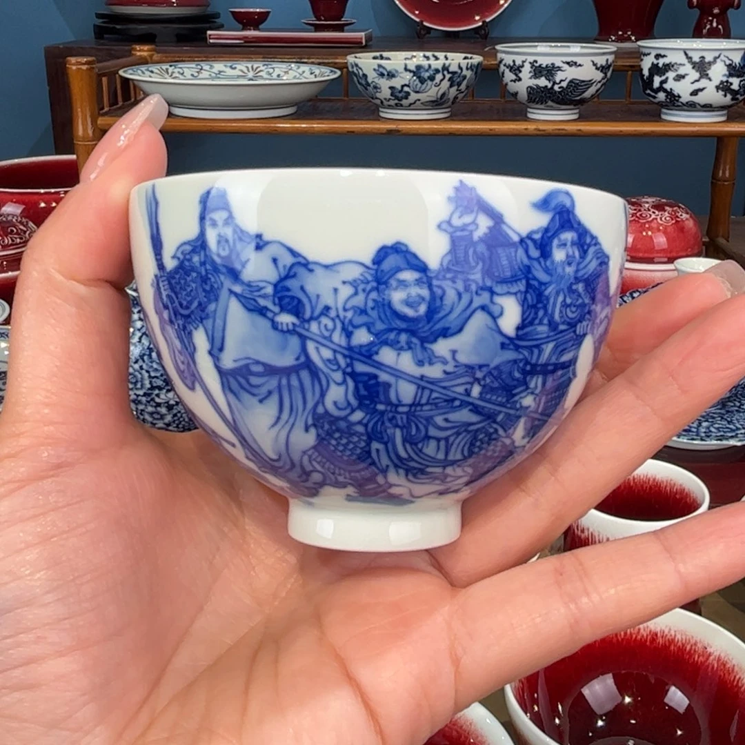 杯无**海闻轩坊柴窑 五虎上将 鸡心杯