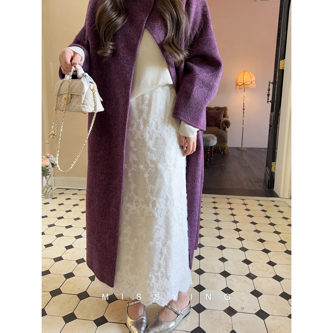 应小姐【冰岛恋人】微胖大码女装宽松高腰亲肤蕾丝立体提花半身裙