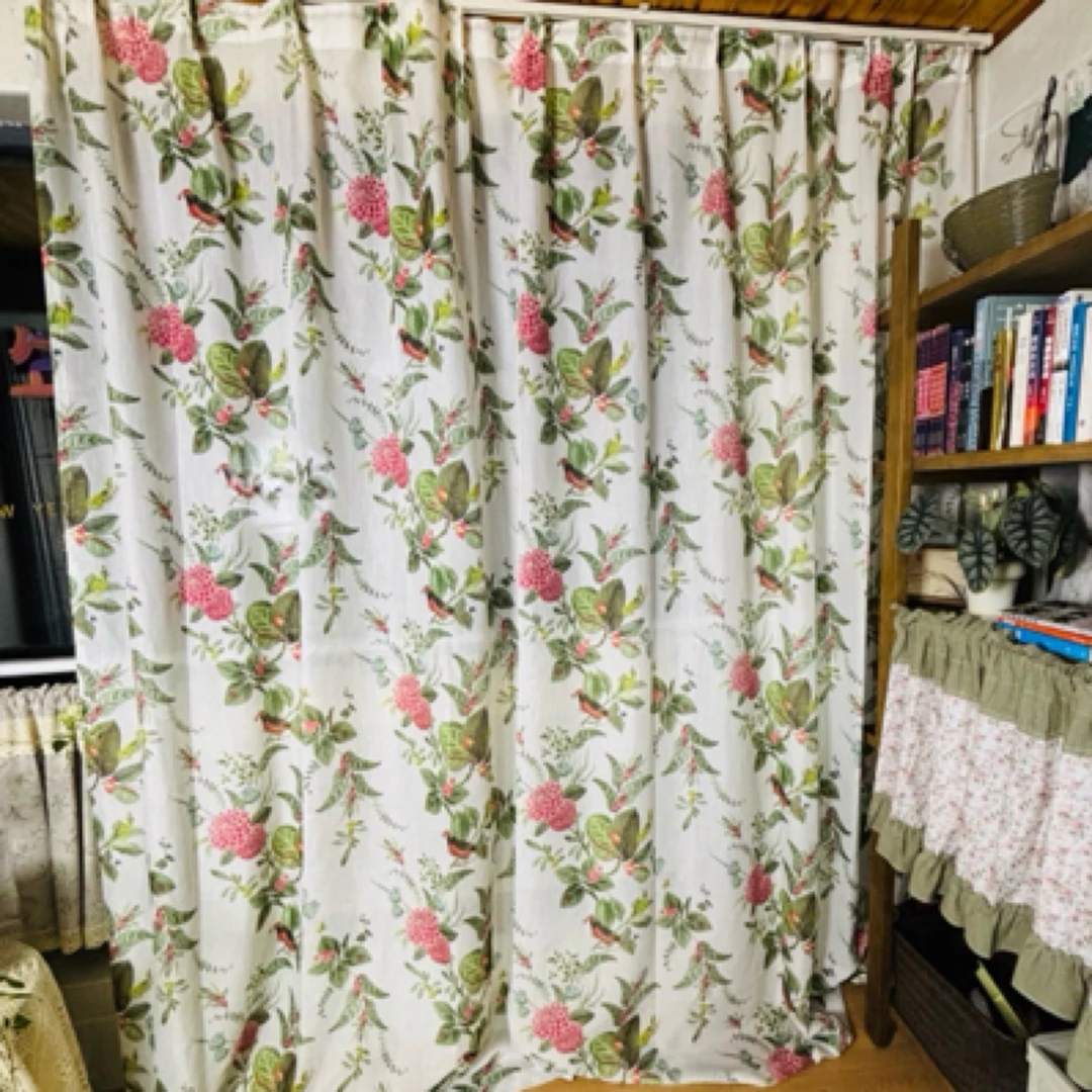【花鸟春韵】亚麻窗帘乡村复古中式半遮光卧室书房客厅花卉植物窗帘
