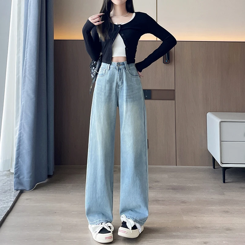 高腰阔腿牛仔裤女2025春季新款宽松显瘦百搭时尚休闲喇叭拖地裤子