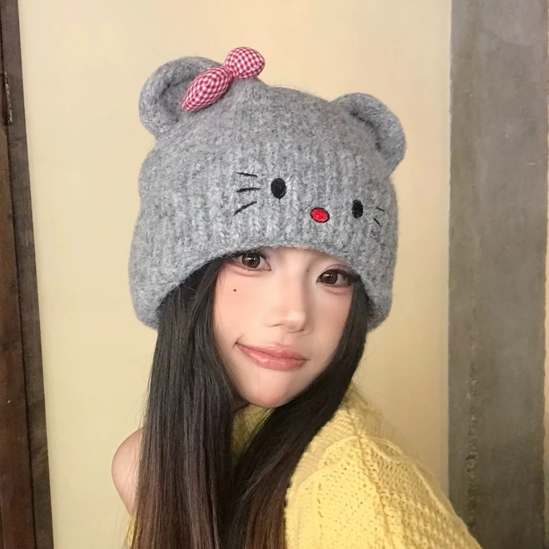 秋冬可爱休闲风猫咪毛线帽包头帽帽子加绒韩版