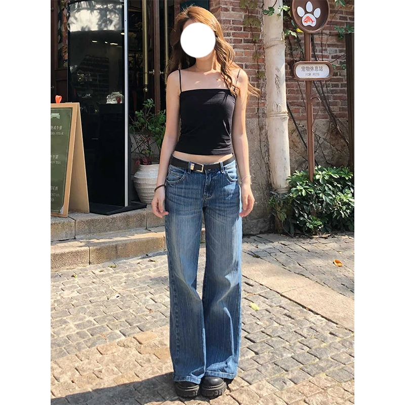 美式复古微喇牛仔裤女2025夏季新款显瘦不贴腿低腰宽松垂感喇叭裤